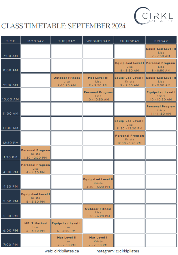 September Timetable